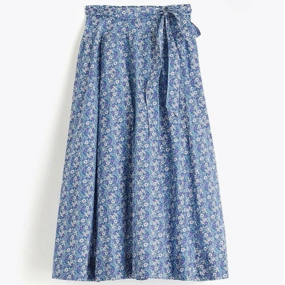 J CREW Liberty Fabric Floral Midi Skirt 8 Ditsy Cotton Cottage Coquette Blue - Picture 11 of 11